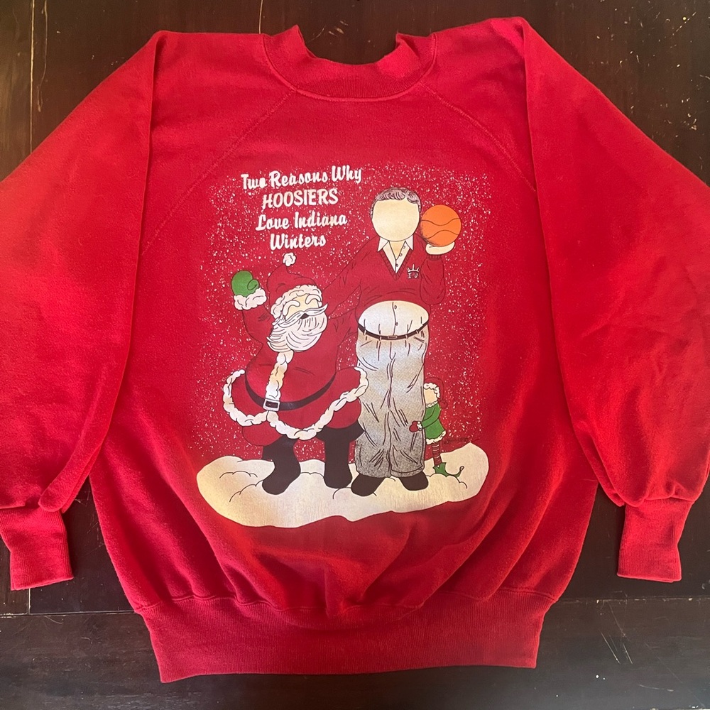 SOLD Vintage Bob Knight Indiana Basketball Holiday Sweatshirt Sz L SOLD